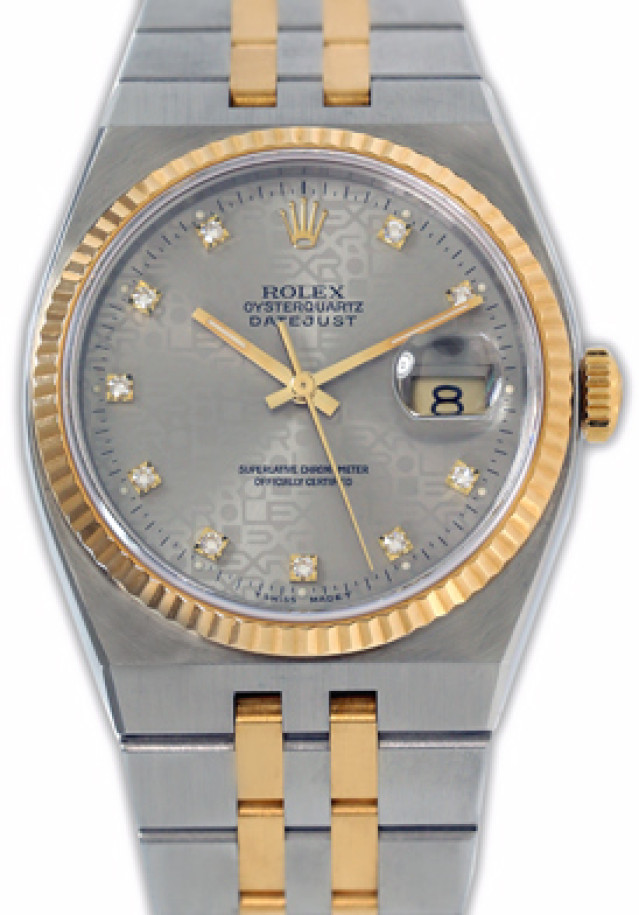 Rolex 17013 Yellow Gold & Steel on Oysterquartz, Fluted Bezel Jubilee Slate Diamond Dial